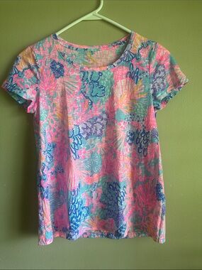 Lilly Pulitzer Short Sleeve Floral Tee - Pink, Aqua, Blue & Yellow